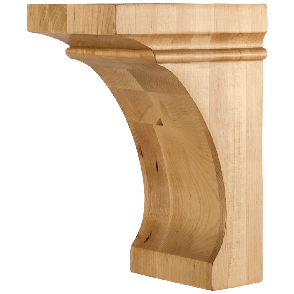 5" x 7" x 10" Modern Corbel in Hard Maple with Cove Design, carved wood decorative support