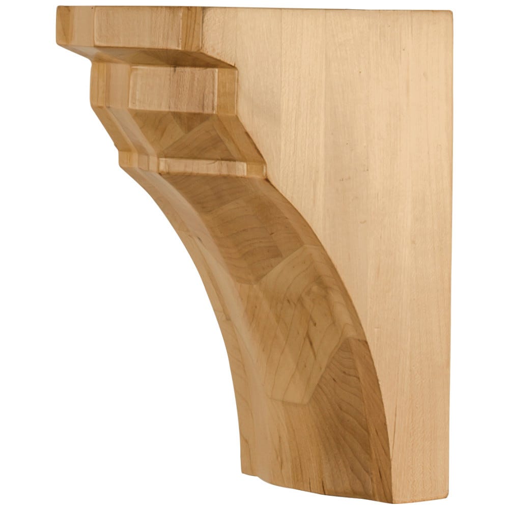 4" x 6" x 8" Modern Corbel with Beveled Face in Rubberwood, carved wood accent for home decor