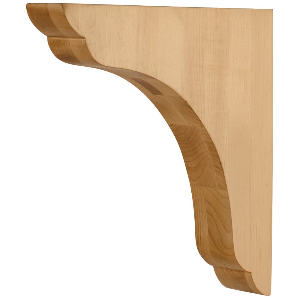 Transitional Wood Bar Bracket in Alder, Cherry, Hard Maple, Rubberwood, and White Birch finishes, 1-3/4" x 10" x 10-1/16" size, carved wood design