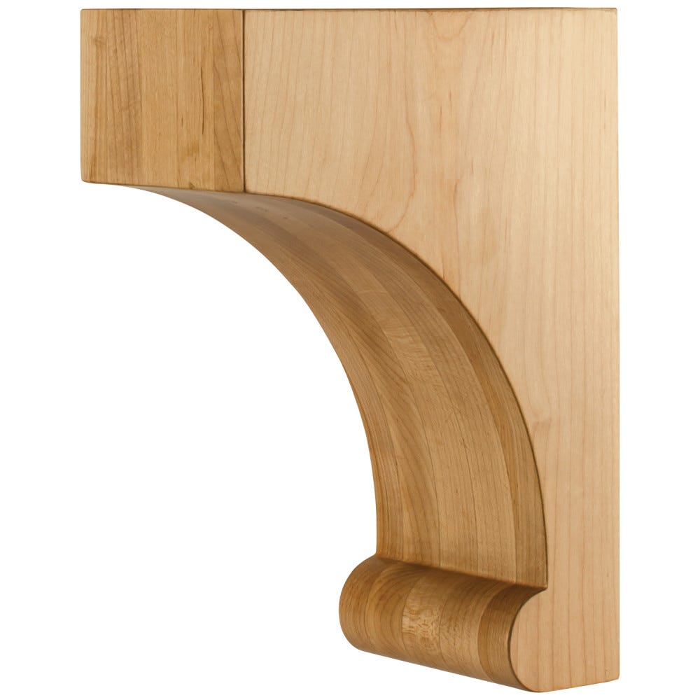 4" x 7" x 10" Modern Corbel in Alder finish, carved wood decorative support for shelves and countertops