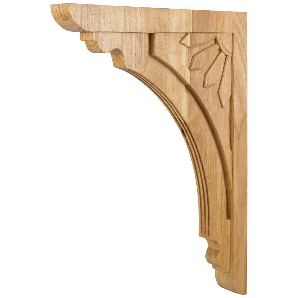 2" x 16-7/8" x 22" Art Deco Corbel in Alder and Rubberwood finish, carved wood decorative element