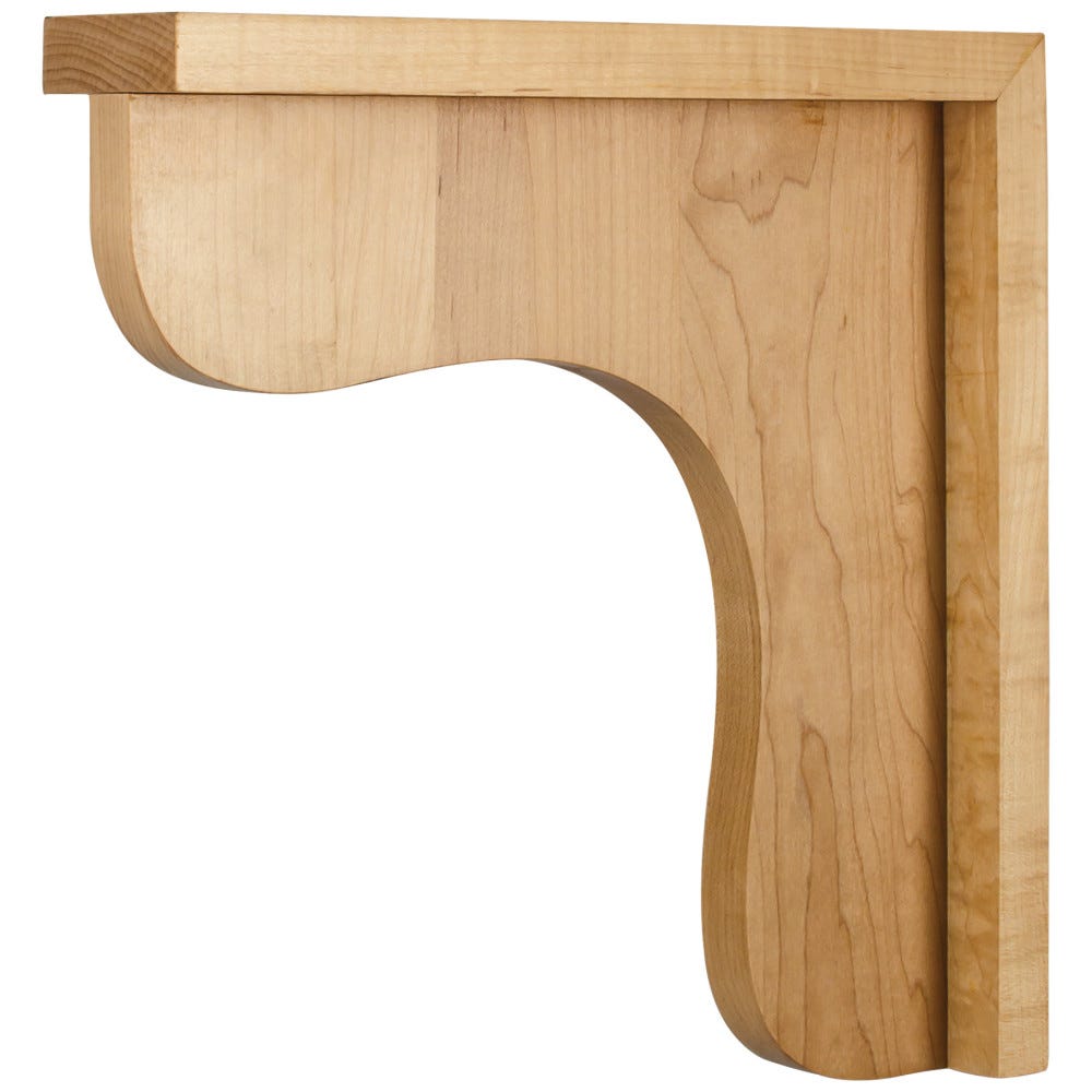 Traditional Wood Bar Bracket Corbel in Rubberwood, Alder, White Birch, and Hard Maple finishes, 2-1/2" x 12" x 12"