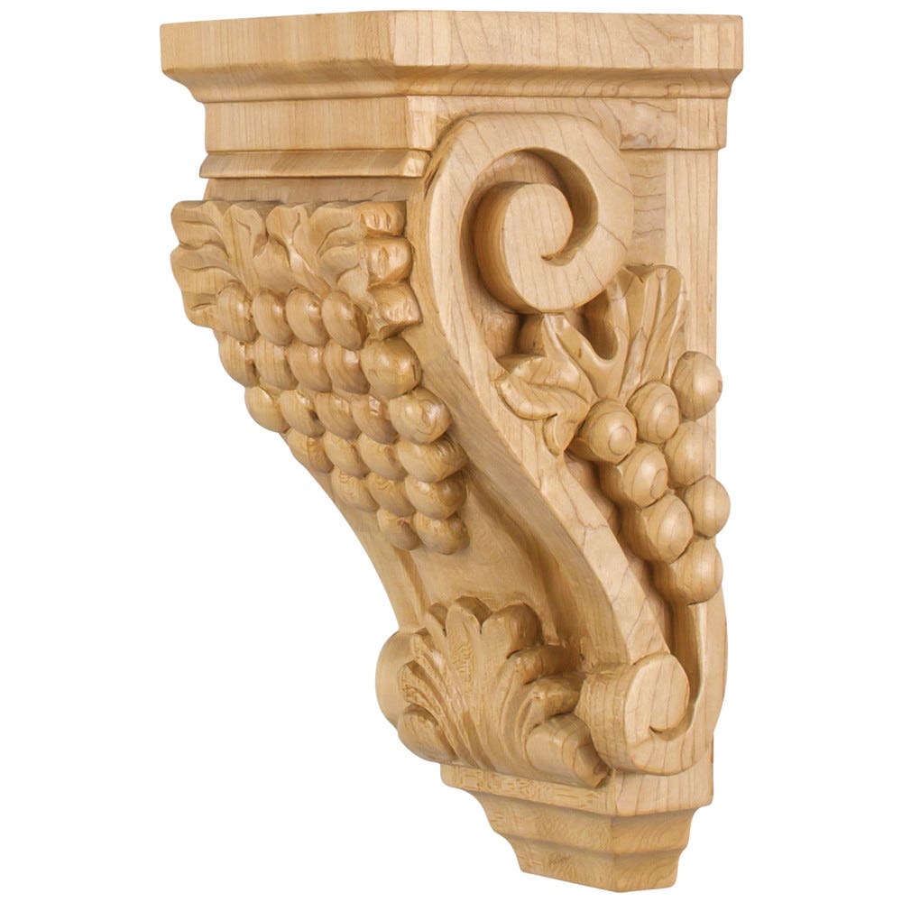 Small Grape Wood Corbel 4-1/2" x 5" x 10" in Maple, Alder, Cherry, and Rubberwood finishes