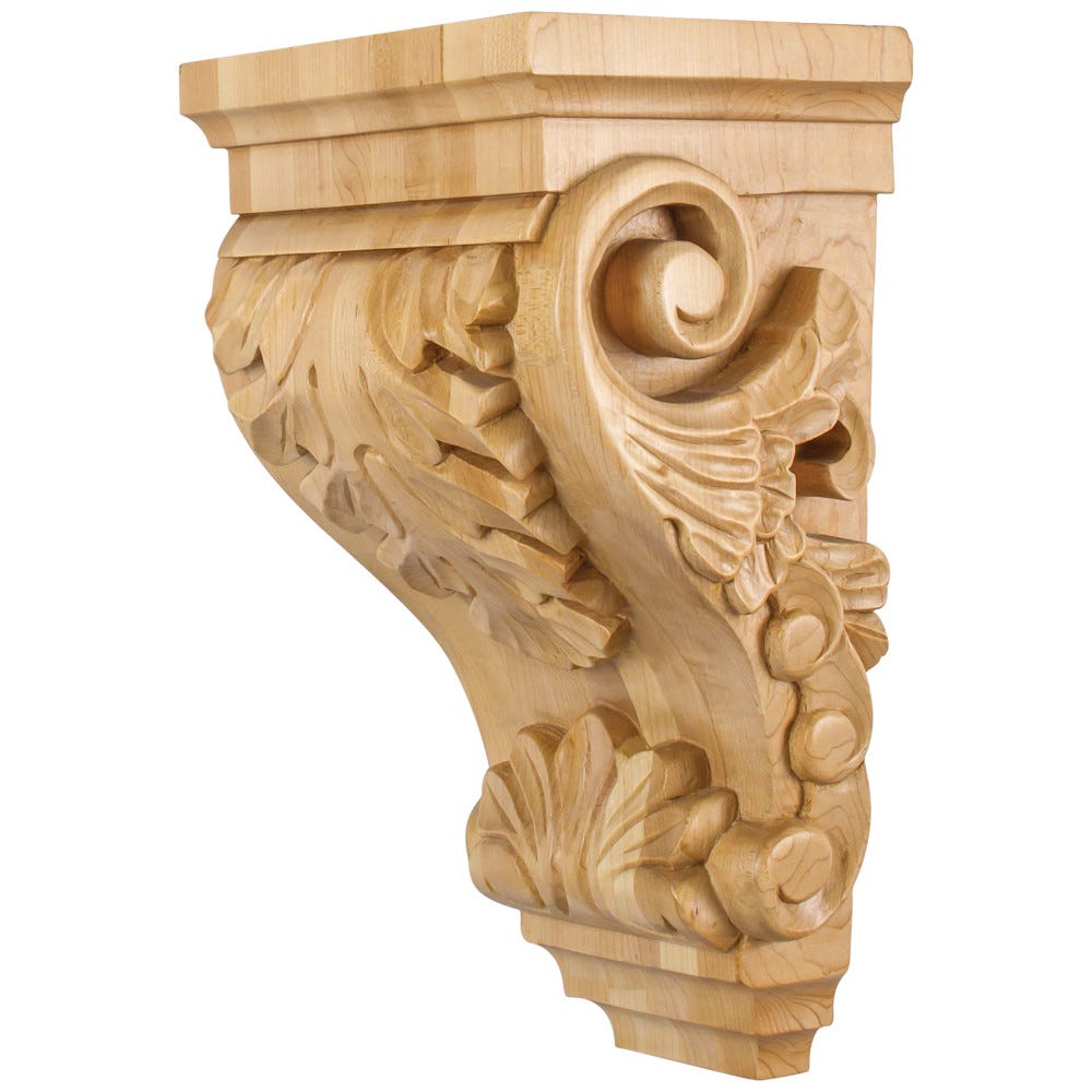 Wide Acanthus Corbel in Maple, 8-1/4" x 6-1/4" x 14", Carved Wood