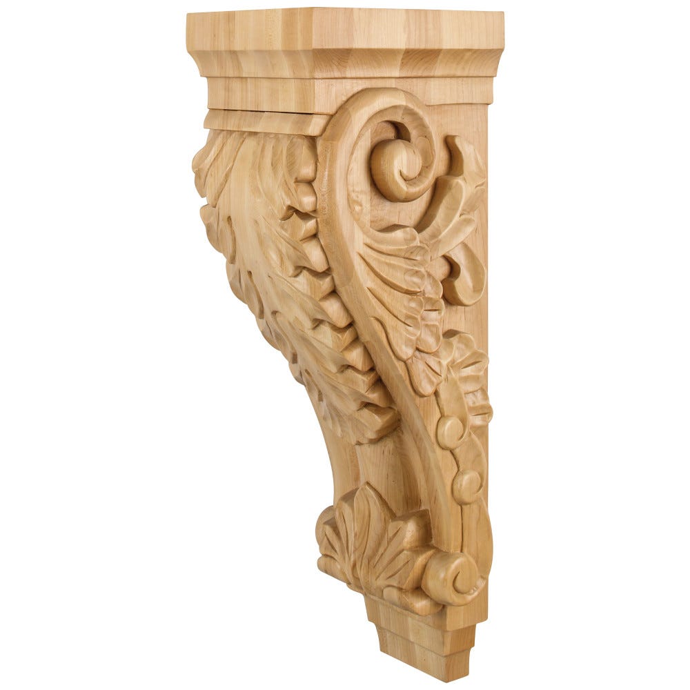 Large Acanthus Wood Corbel in Maple and Rubberwood, 6-3/4" x 8" x 22"