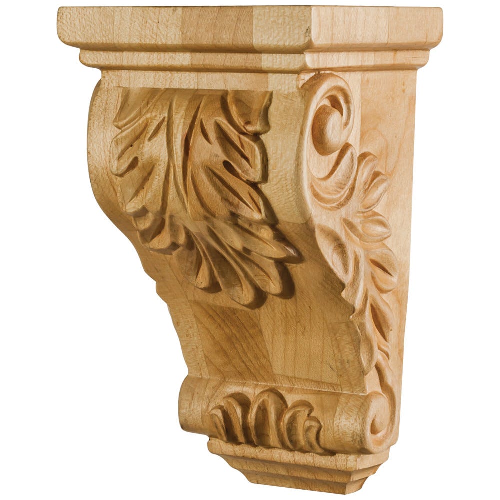 3" X 2-1/2" X 5" Small Acanthus Wood Corbel