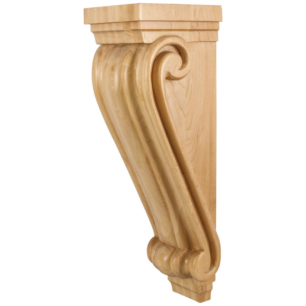 Large Traditional Wood Corbel in Alder, Oak, Maple, Rubberwood, and Cherry finishes, 6-3/4" x 7-5/8" x 22"
