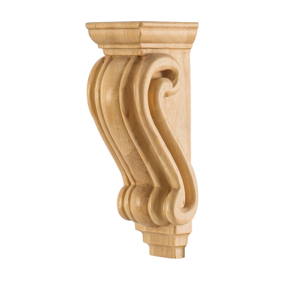 Petite Traditional Wood Corbel in Maple, 2-5/8" x 2-5/8" x 7", carved wood accent piece