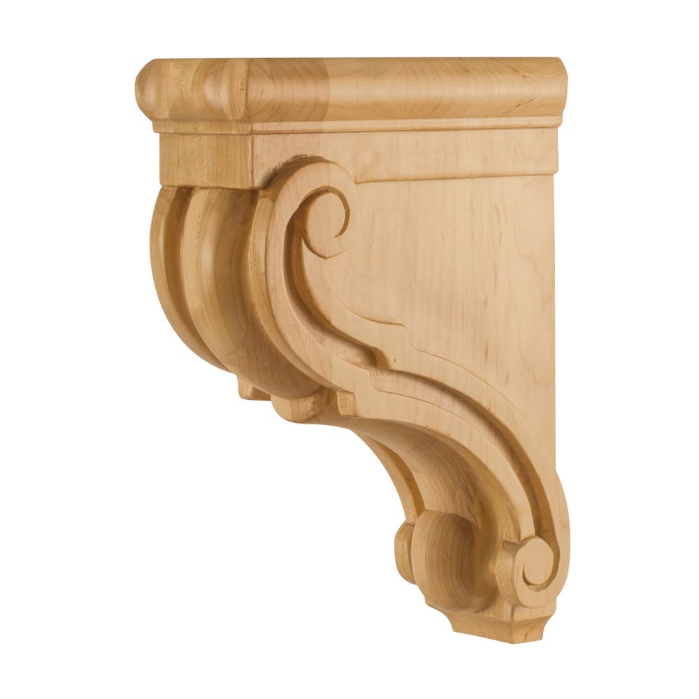 Traditional Bar Bracket 3" x 7" x 10" in Alder, Rubberwood, Hard Maple, White Birch, Cherry - Carved Wood