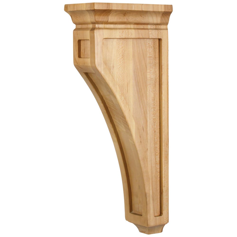 Mission Style Bar Bracket Corbel in Alder color and finish, carved wood material, dimensions 2-15/16" x 6" x 14"