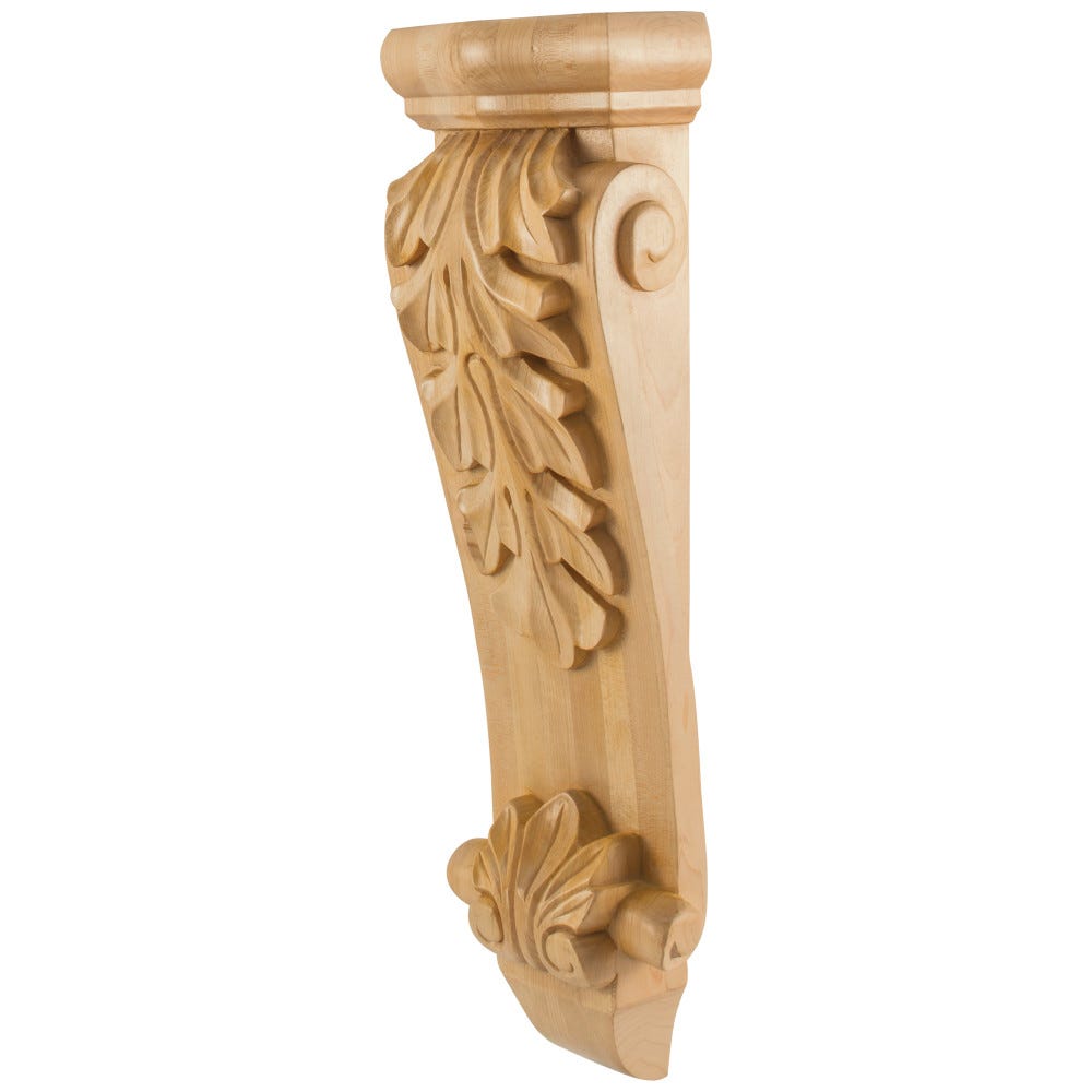 Low Profile Large Wood Corbel with Acanthus Detail in Alder finish, 8-1/2" x 4-3/4" x 35", made from high-quality wood