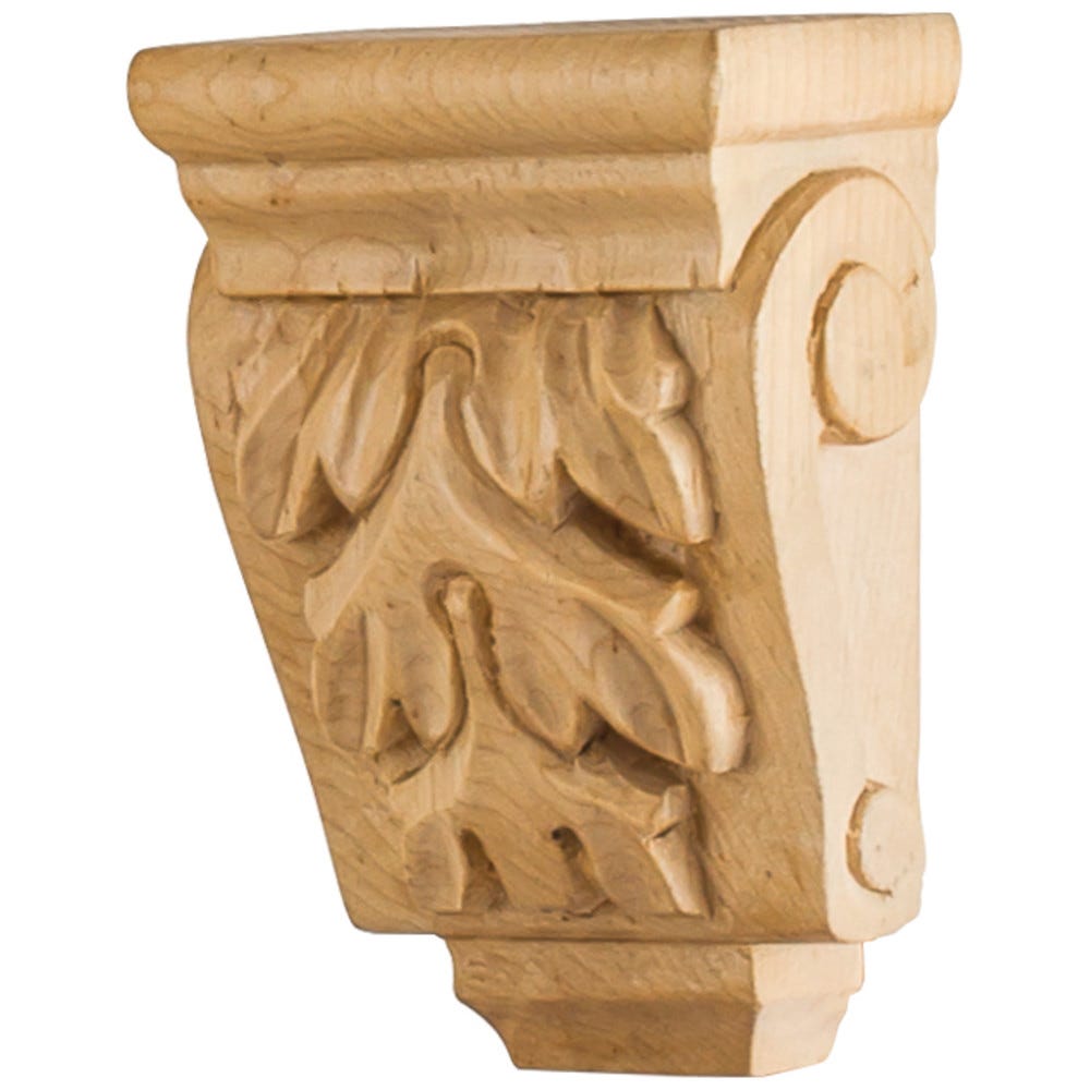 Mini Wood Corbel with Acanthus Detail in Oak, Cherry, Maple and Rubberwood finishes, carved wood design