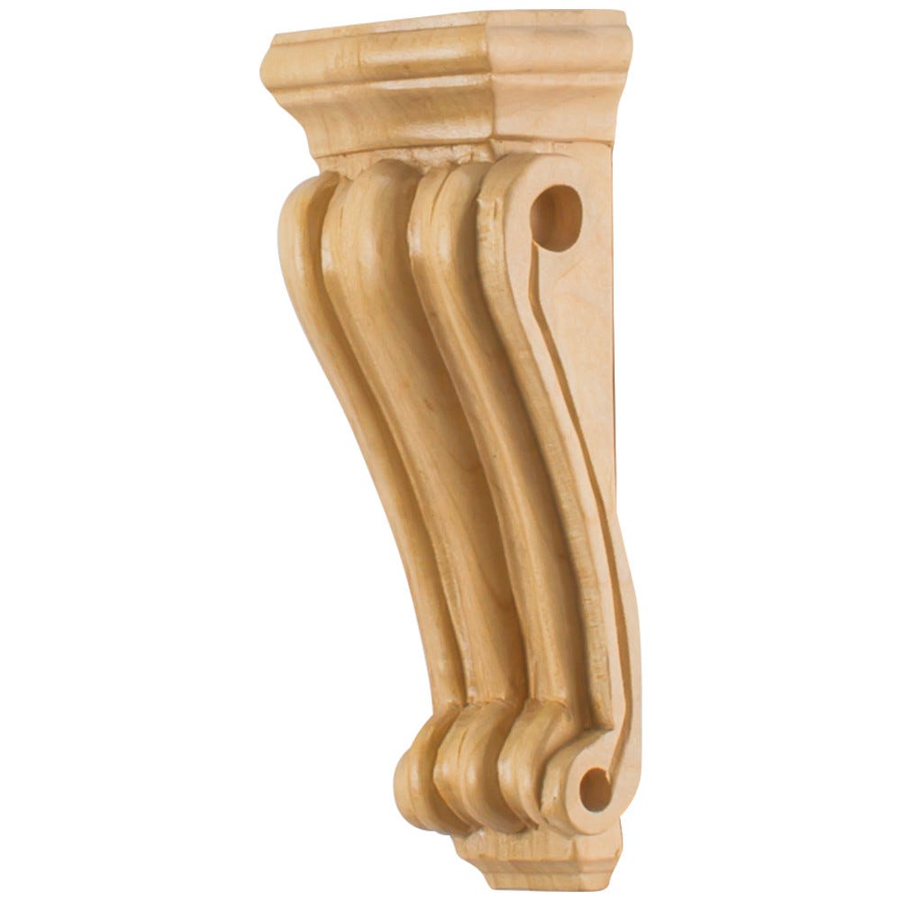 Low Profile Traditional Wood Corbel in Maple, Alder, Cherry, and Rubberwood finishes, carved wood design