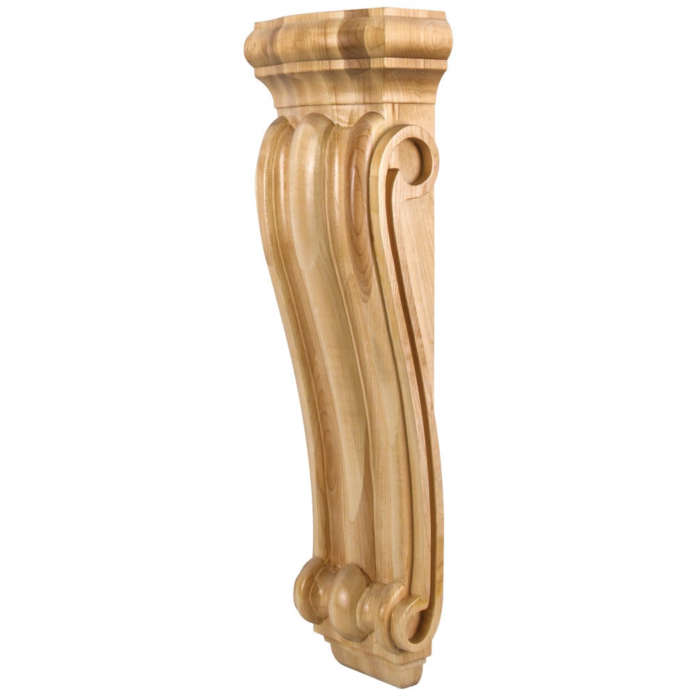 Smooth Profile Corbel 7" x 3-3/4" x 22" in Maple, Alder, Rubberwood, Cherry - Carved Wood