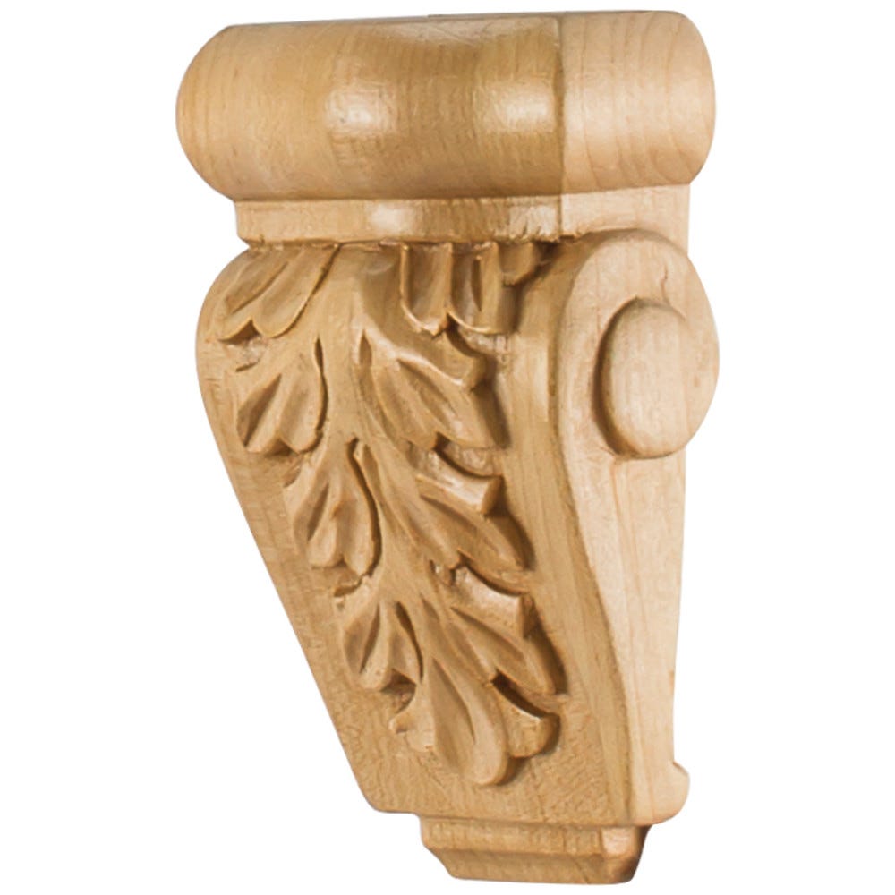 Small Corbel in Rubberwood, Maple, and Cherry finishes, 2-7/8" x 1-1/2" x 4-1/2", carved wood accent piece