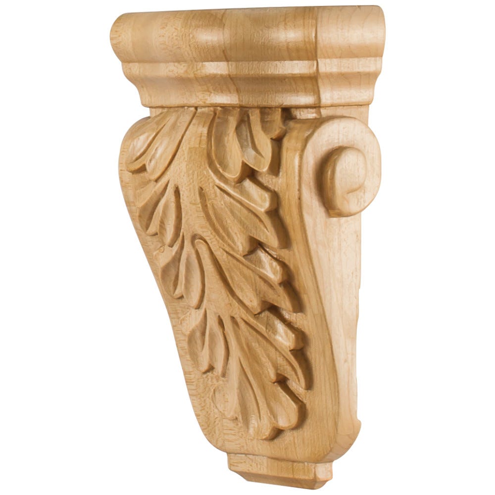 Corbel 4-1/2" x 2" x 7" in Rubberwood, Maple, and Cherry finishes, carved wood decorative support