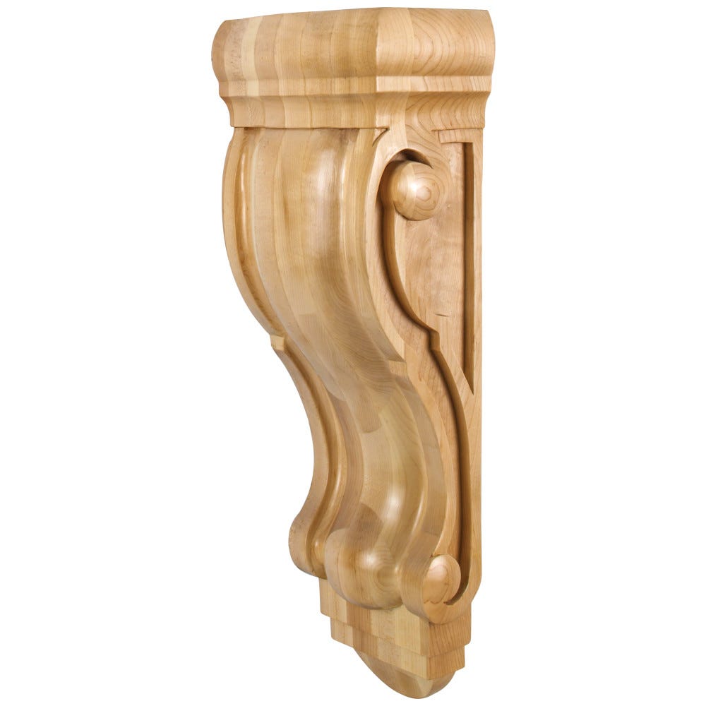 Smooth Profile Rounded Traditional Corbel in rubberwood, maple, and cherry finishes, 8-1/4" x 5-1/4" x 22"