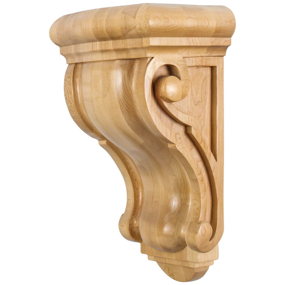 Wide Profile Rounded Traditional Corbel in rubberwood, maple, and cherry finishes, 8-1/8" x 6-1/8" x 14"