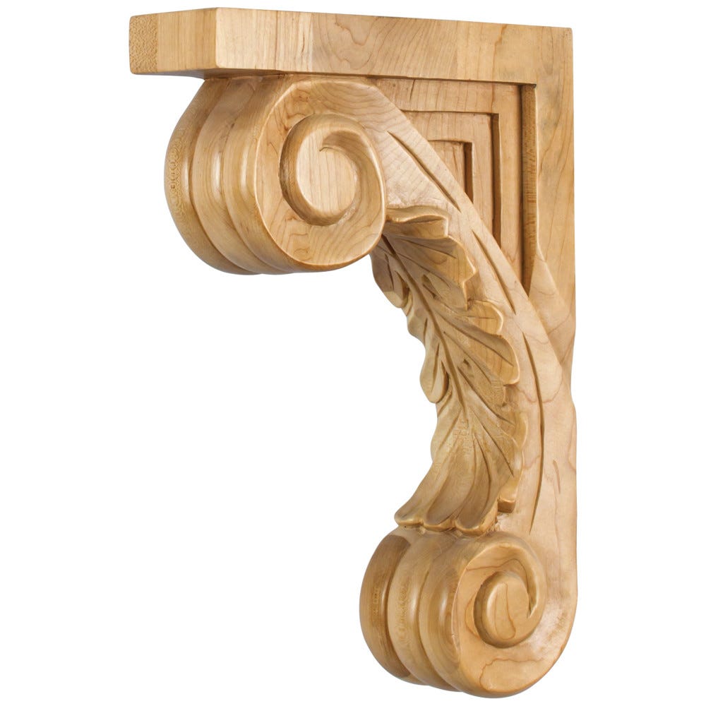 Carved Wood Bar Bracket Corbel, Rubberwood, 2-5/8 inch x 9 inch x 13-1/8 inch, decorative support accent