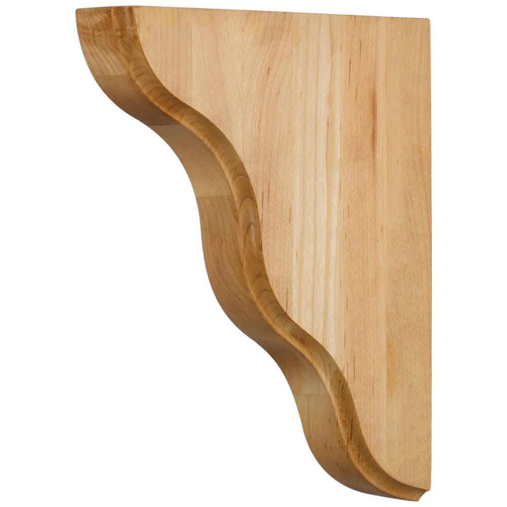 Smooth Contour Bar Bracket in Maple, Alder, Rubberwood, and Cherry - 1-3/4" x 7-1/2" x 9-1/2" - Carved Wood