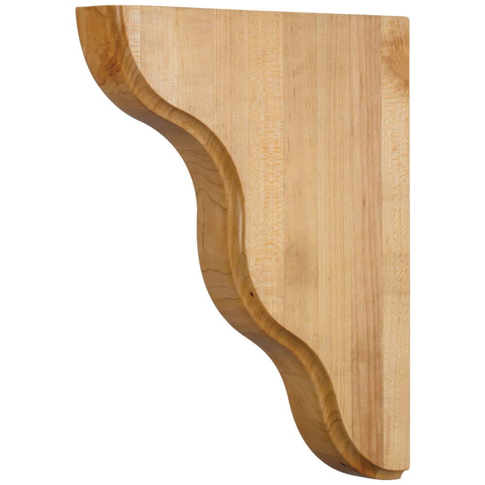 Smooth Contour Bar Bracket in Maple, Alder, Rubberwood, and Cherry finishes, 1-3/4" x 8-1/2" x 11", carved wood