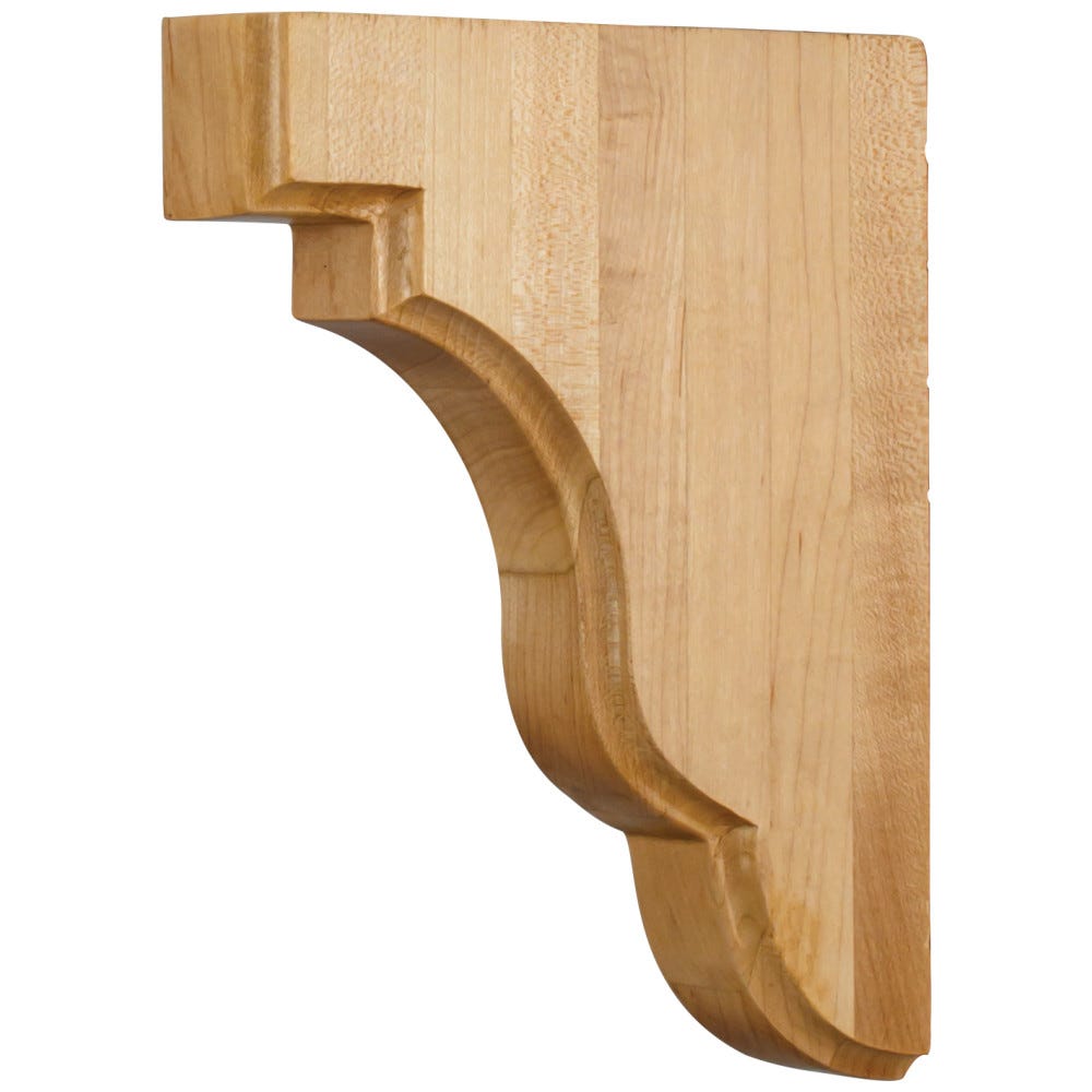 Square Edge Bar Bracket in Maple, Alder, Cherry, Rubberwood - 1-3/4" x 7-1/2" x 9-1/2" - Carved Wood