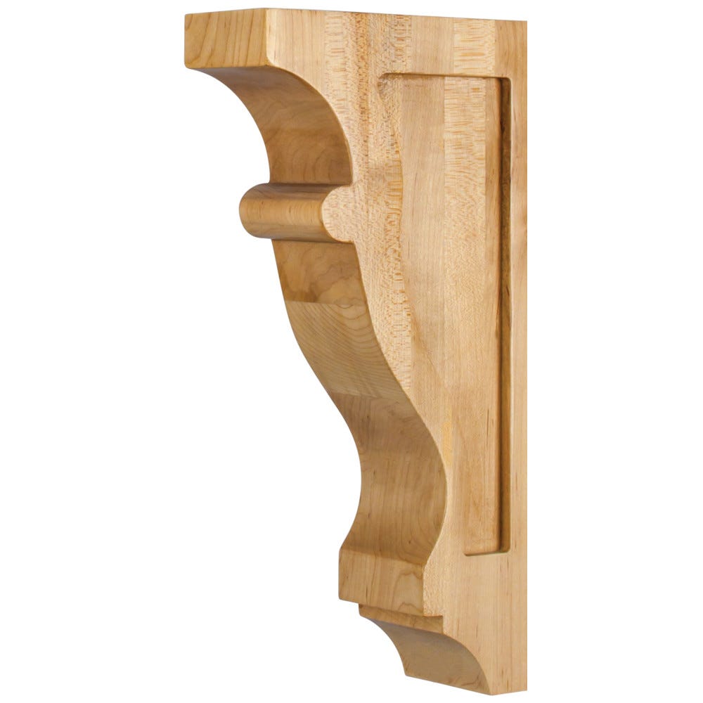 Transitional Contour Corbel in Rubberwood, Hard Maple, and Alder finishes, 2-1/2" x 6" x 12", carved wood accent
