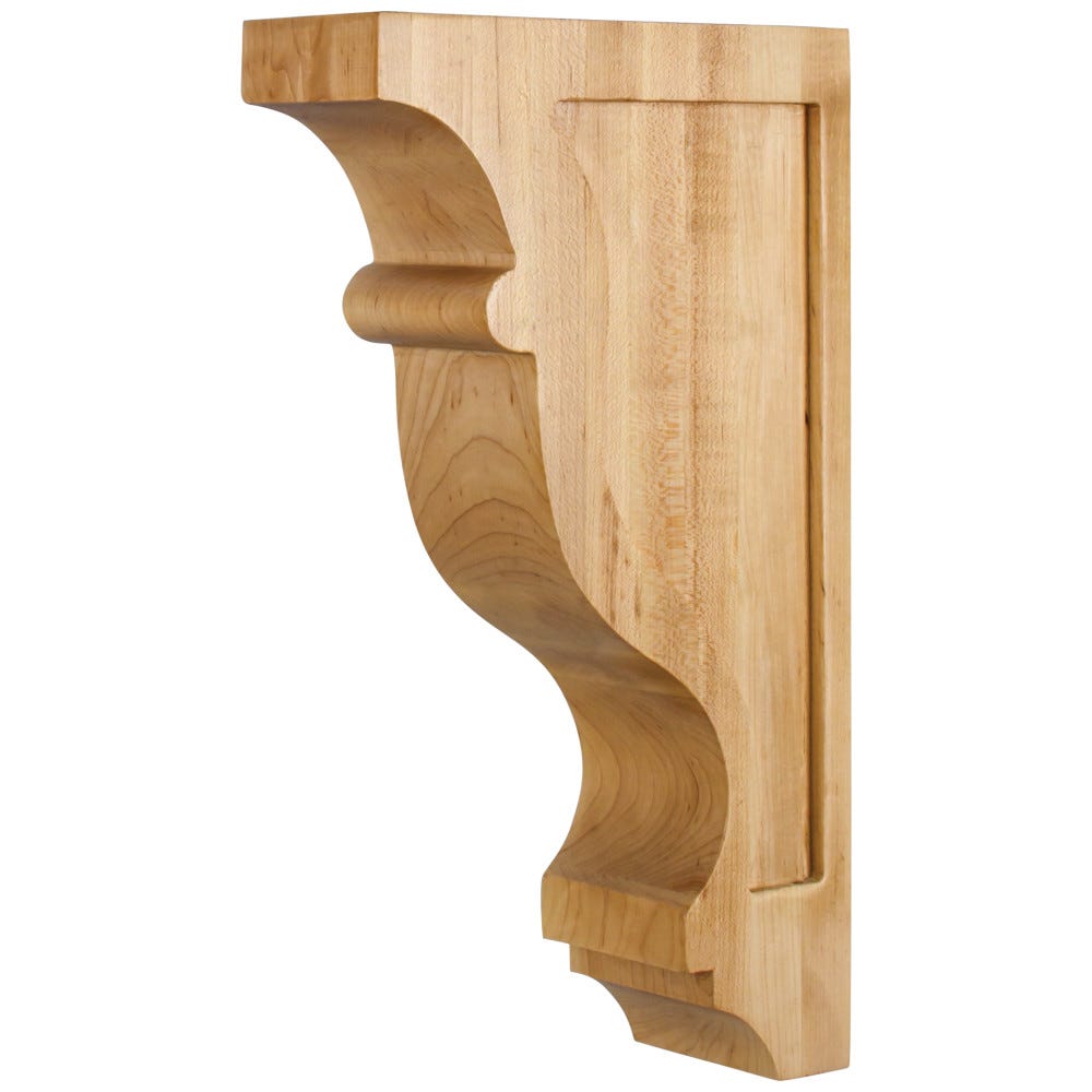 Transitional Contour Corbel 3" x 8" x 14" in Hard Maple, Alder, Cherry, Rubberwood - carved wood decorative accent
