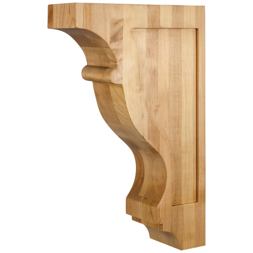 Transitional Contour Corbel 3-1/2" x 10" x 16" in Hard Maple, Alder, Rubberwood, and Cherry finishes, carved wood decorative element
