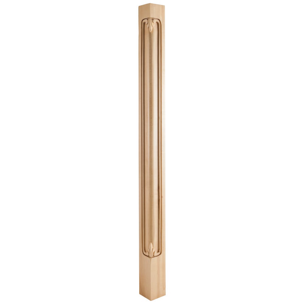 Acanthus Corner Post 2-3/4" x 2-3/4" x 42" in oak finish, carved wood material