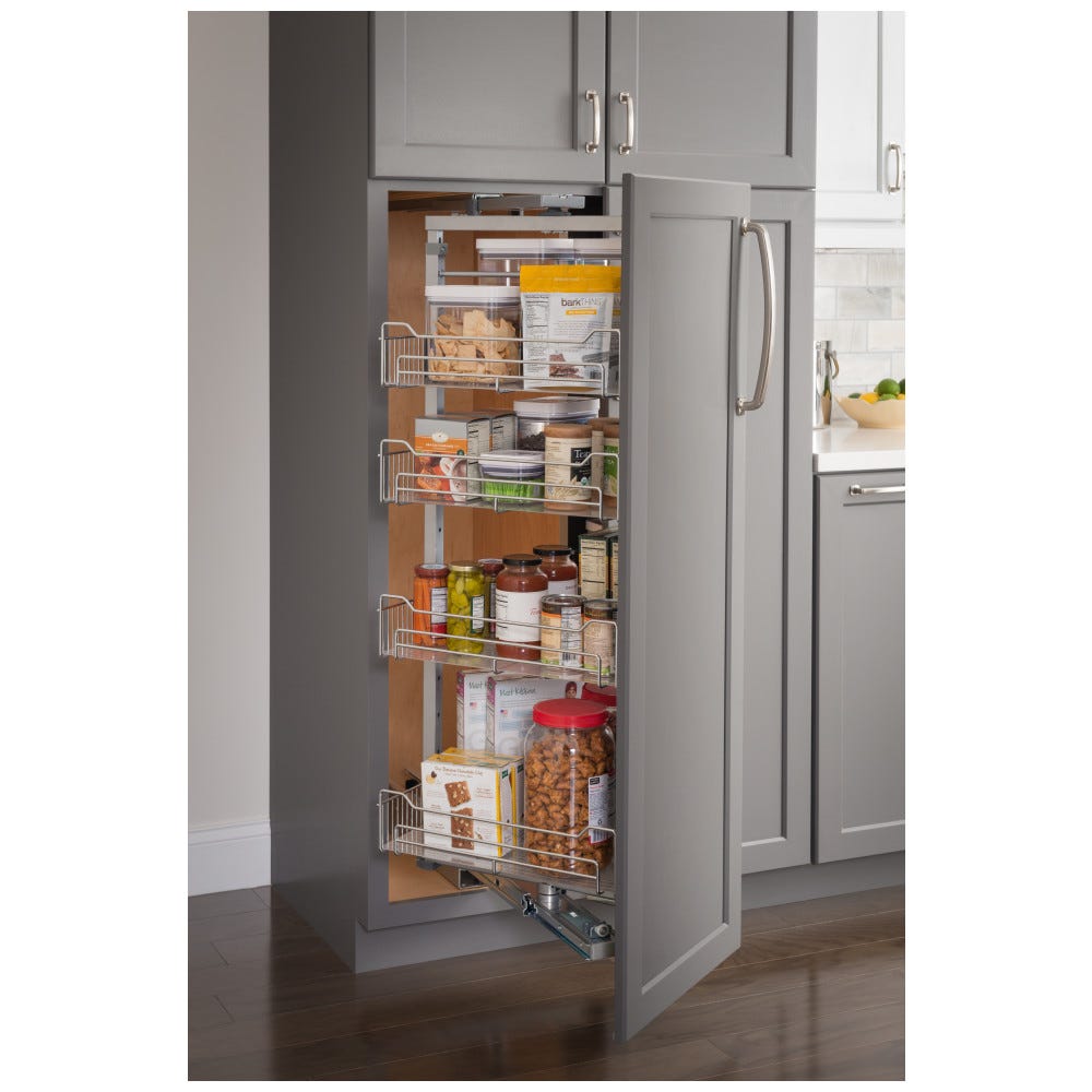 12 inch Chrome Wire Pantry Pullout with Swingout Feature and Heavy Duty Soft-Close Slides