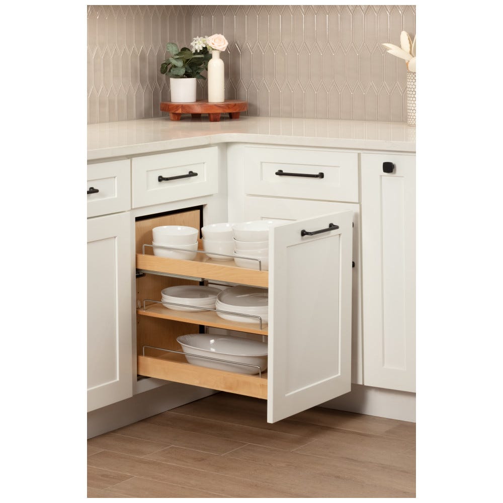 No Wiggle 14" Drawer Base Cabinet Pullout in white finish, designed for easy access and stability, made from durable materials.