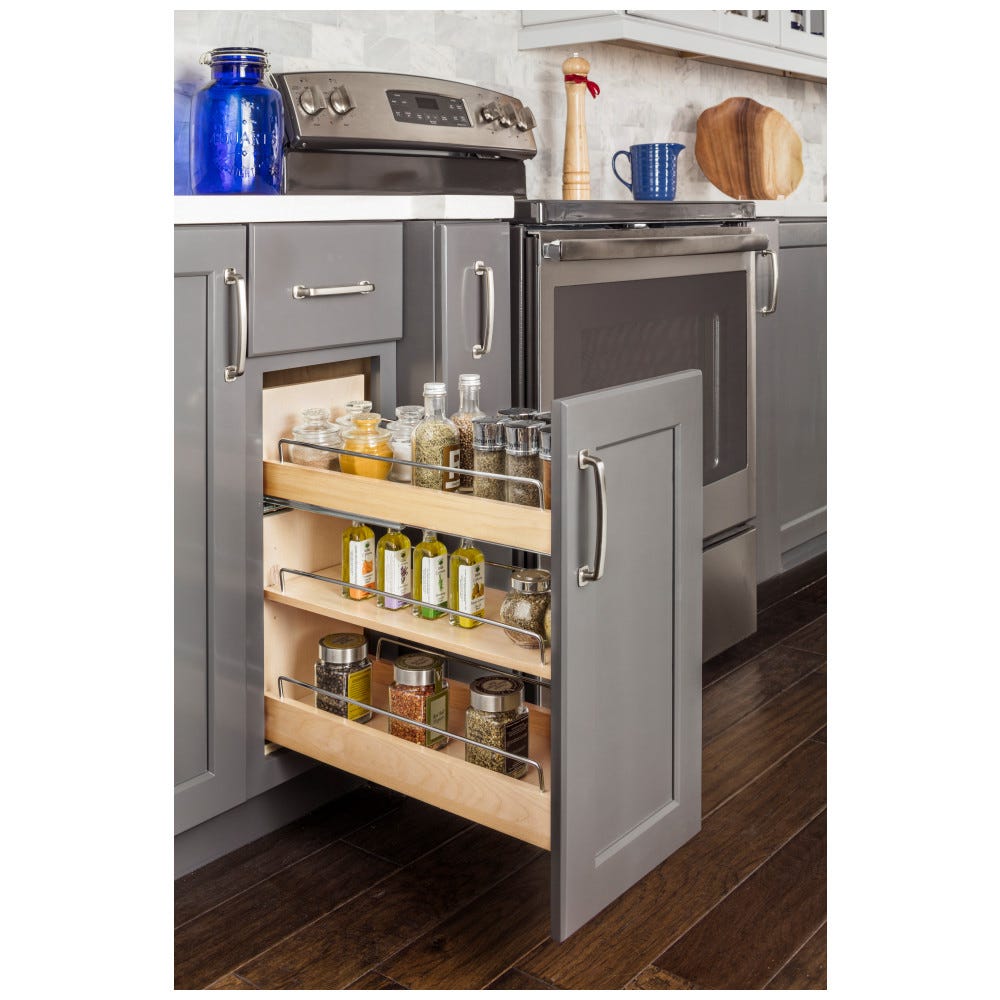 No Wiggle 8" Drawer Base Cabinet Pullout in sleek white finish, designed for easy access and smooth operation, made by Hardware Resources