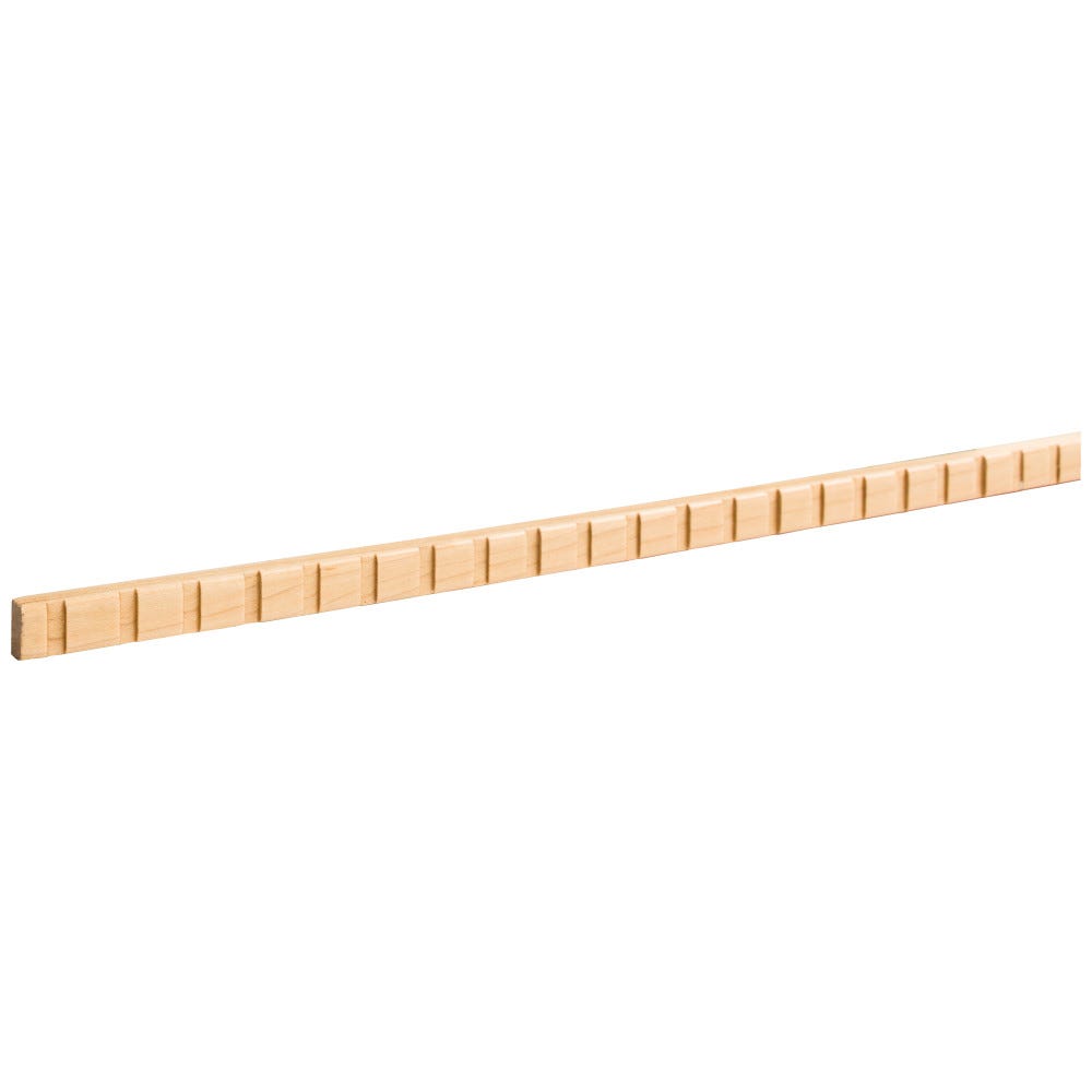 Alder Dentil Moulding 1/2" x 1/4" with 3/16 gap and 1/2" teeth, natural wood finish, 8 ft stick