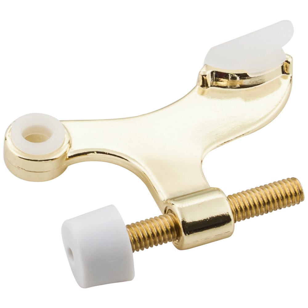 Hinge Pin Door Stop in polished brass finish with adjustable rubber bumper