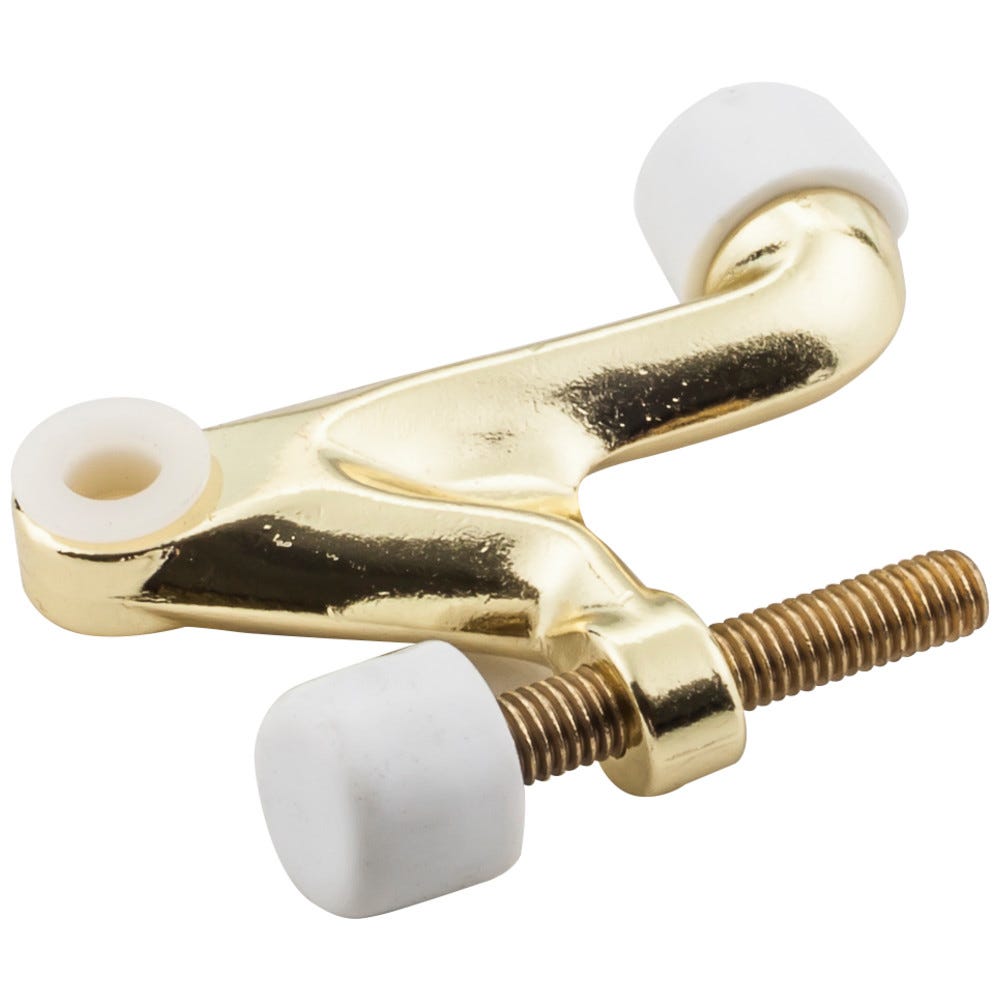 Hinge Pin Door Stop in Polished Brass with adjustable rubber bumper for door control