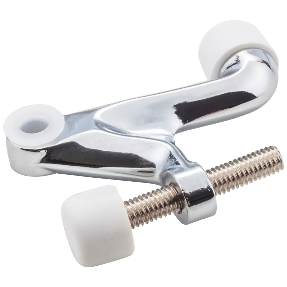 Hinge Pin Door Stop in polished chrome finish with adjustable rubber bumper for door control