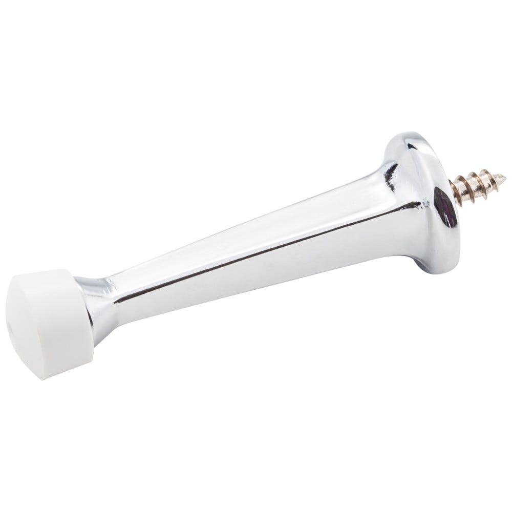 Polished Chrome Solid Door Stop with Fixed Screw Attachment, functional hardware in polished chrome finish