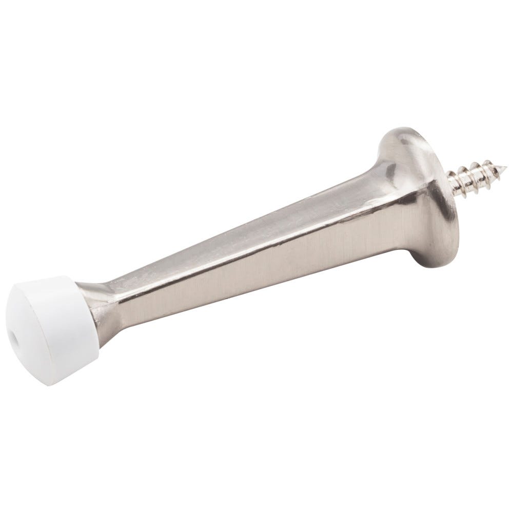 Satin Nickel Solid Door Stop with Fixed Screw Attachment, durable hardware for door protection