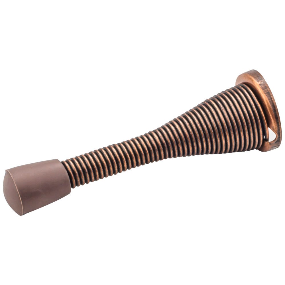 3" Spring Door Stop in Dark Brushed Antique Copper, functional hardware with rubber tip and detachable base plate