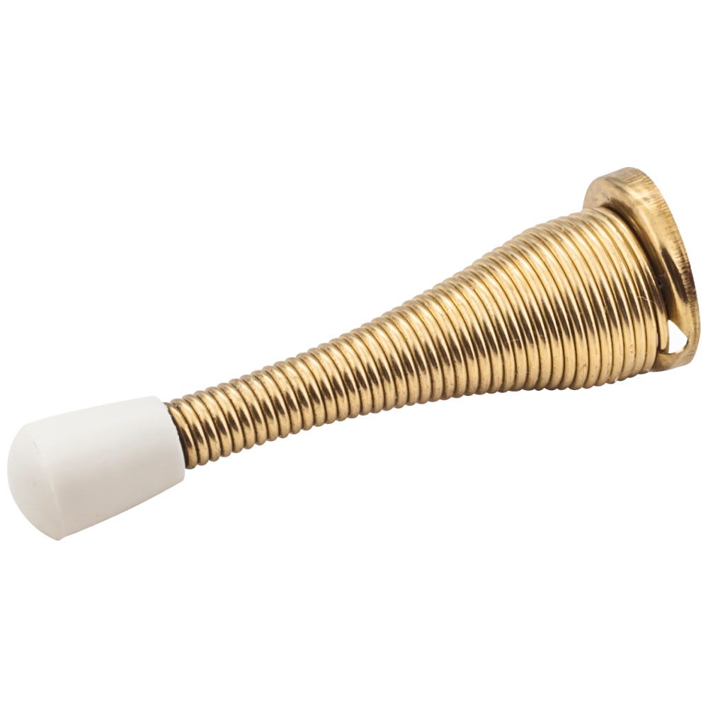 3" Spring Door Stop in Polished Brass with Rubber Tip, functional hardware