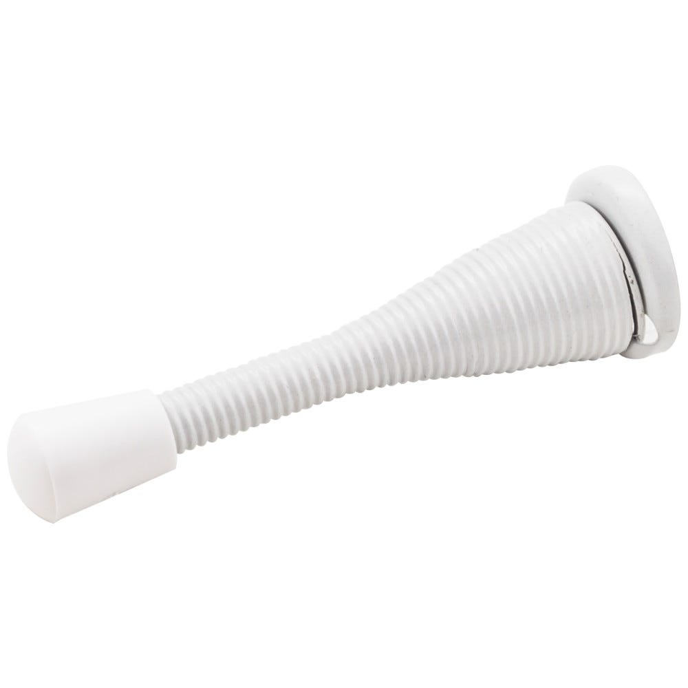 3" White Spring Door Stop with Rubber Tip, functional hardware, durable design, easy installation