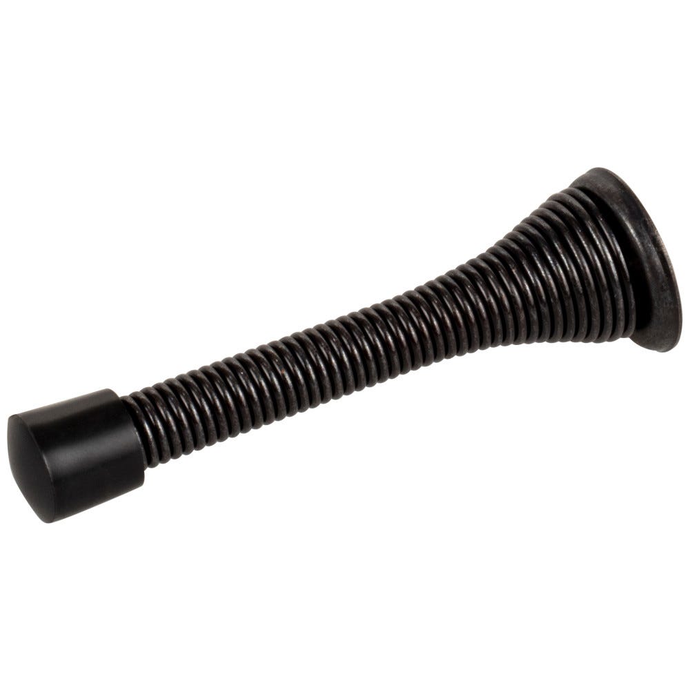 3" Spring Door Stop with Rubber Tip in Matte Black, durable hardware for home use