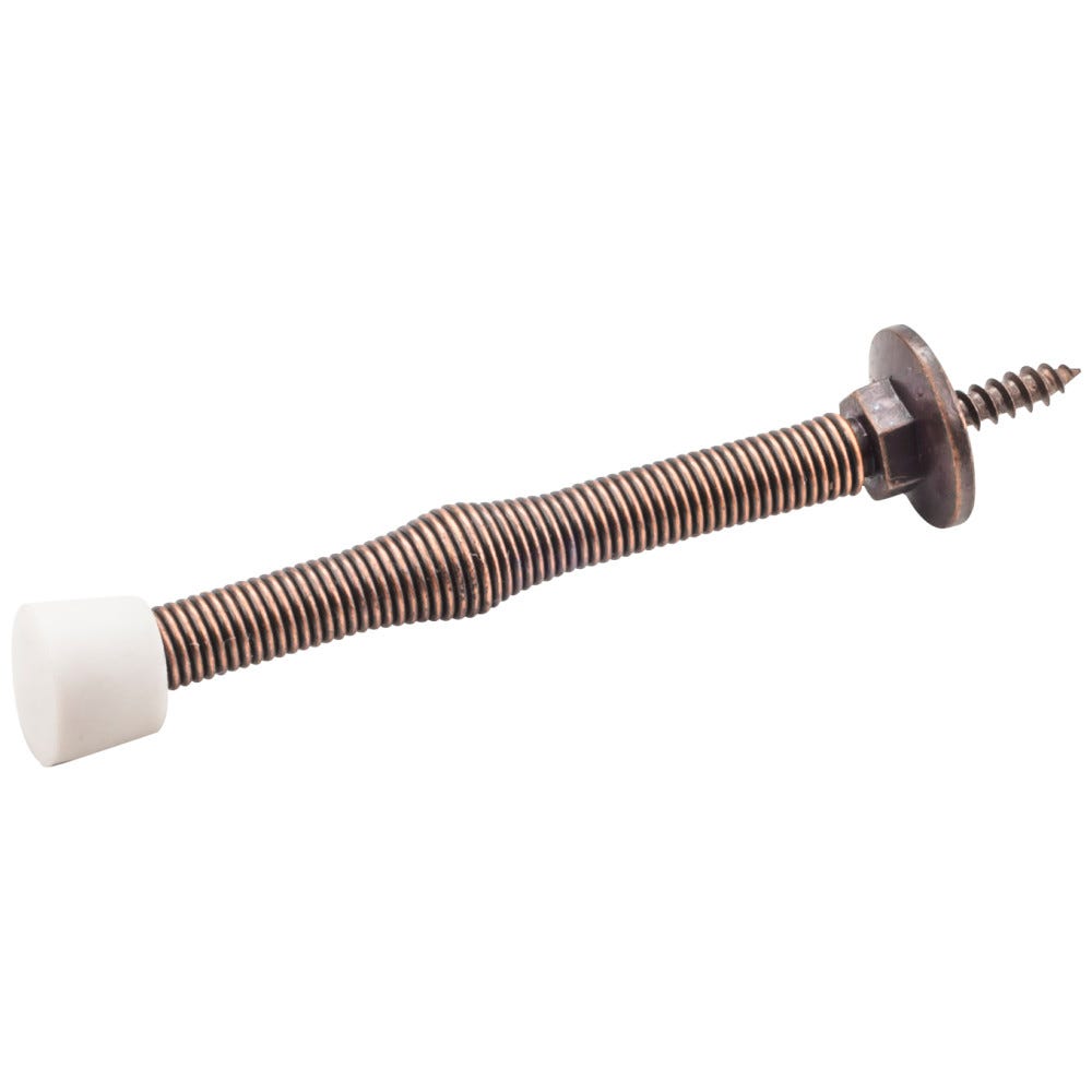 3" Spring Door Stop in Dark Brushed Antique Copper with Rubber Tip, functional hardware