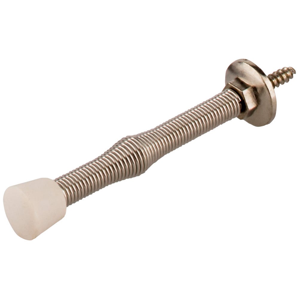 3" Spring Door Stop in Nickel finish with Rubber Tip, durable functional hardware