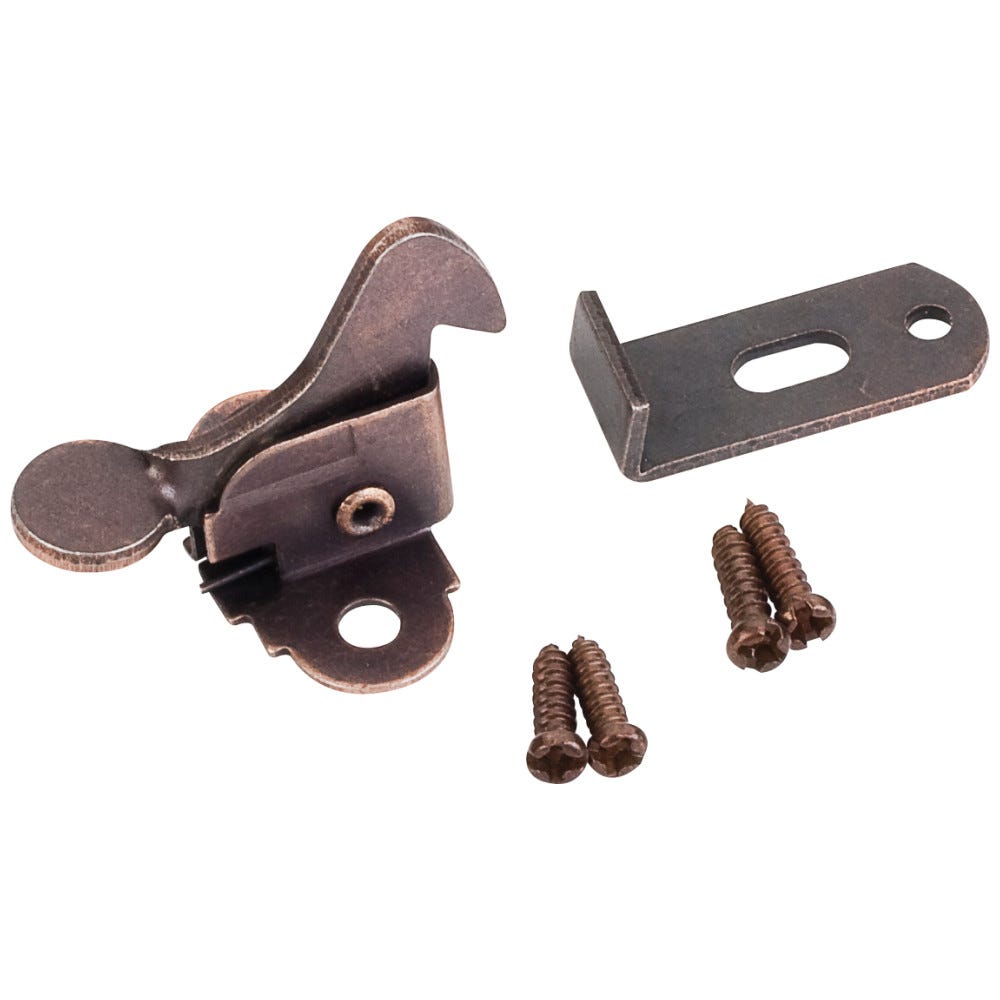 Elbow Catch in Dark Brushed Antique Copper finish, functional hardware for cabinetry, durable and stylish