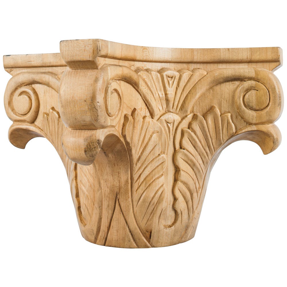 Fireplace Column Capital 9" x 9" x 7" in Cherry, Maple, and Rubberwood finishes, carved wood design