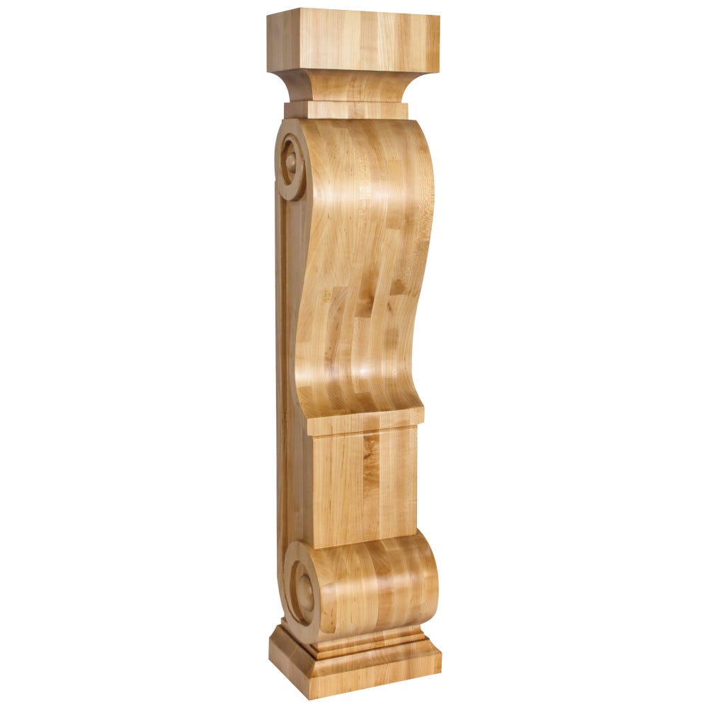 Scandinavian Romanesque Wood Fireplace Mantel Corbel in Rubberwood, Alder, Cherry, and Maple finishes, 8" x 6" x 36"