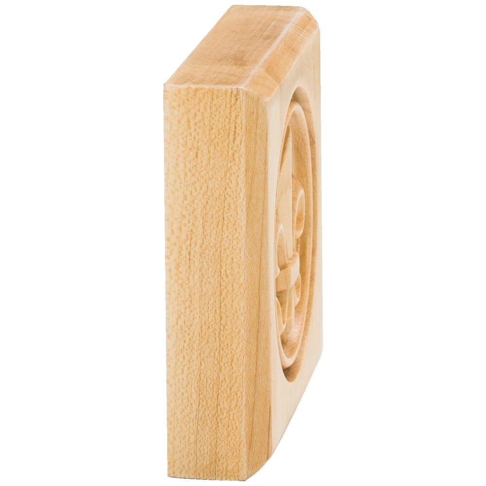 Fleur-De-Lis Rosette in Maple, 3-1/2" x 3-1/2" x 7/8", carved wood accent piece