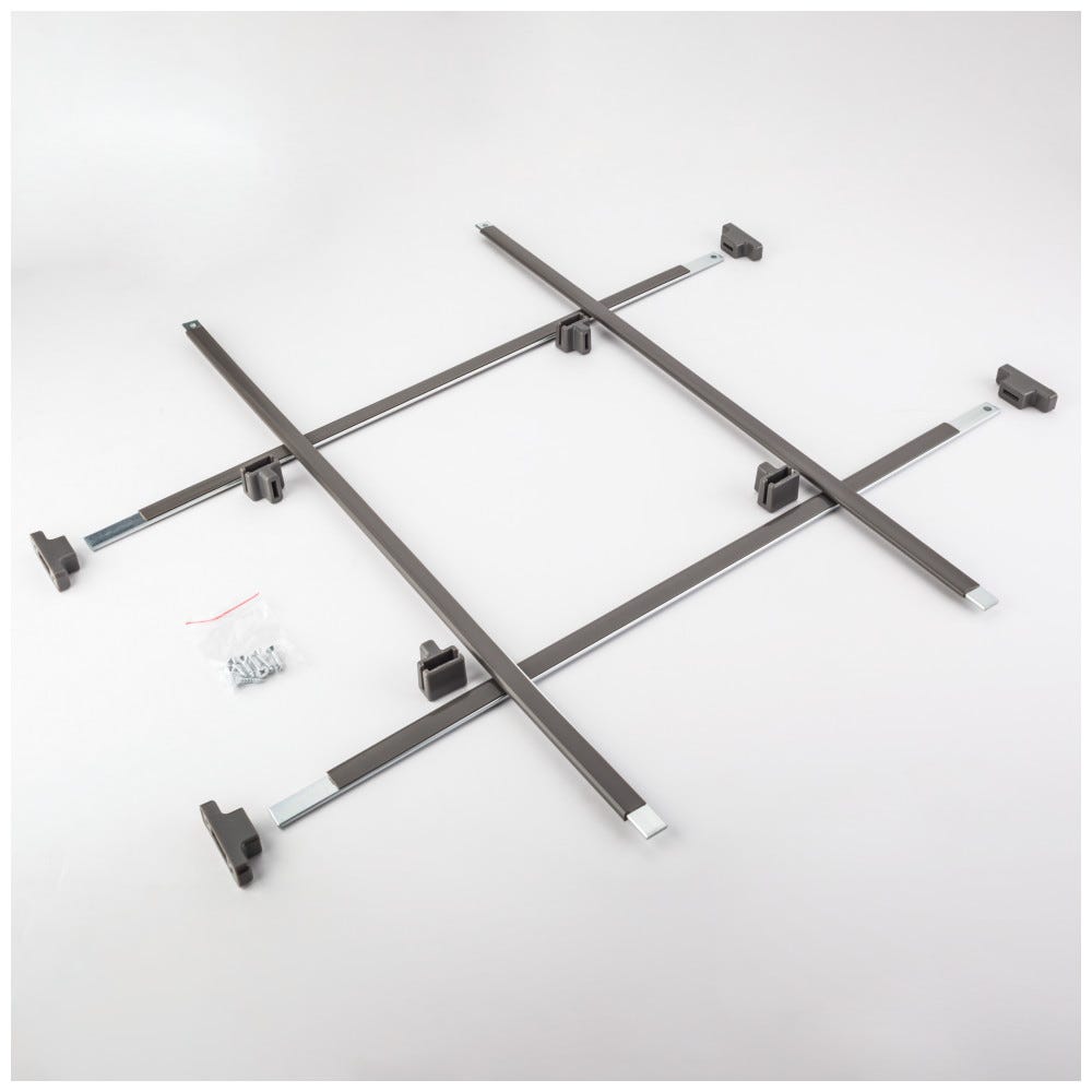 Functional Hardware Set in Grey Finish, includes 4 pcs side clip, mounting seat, rods, and installation screws